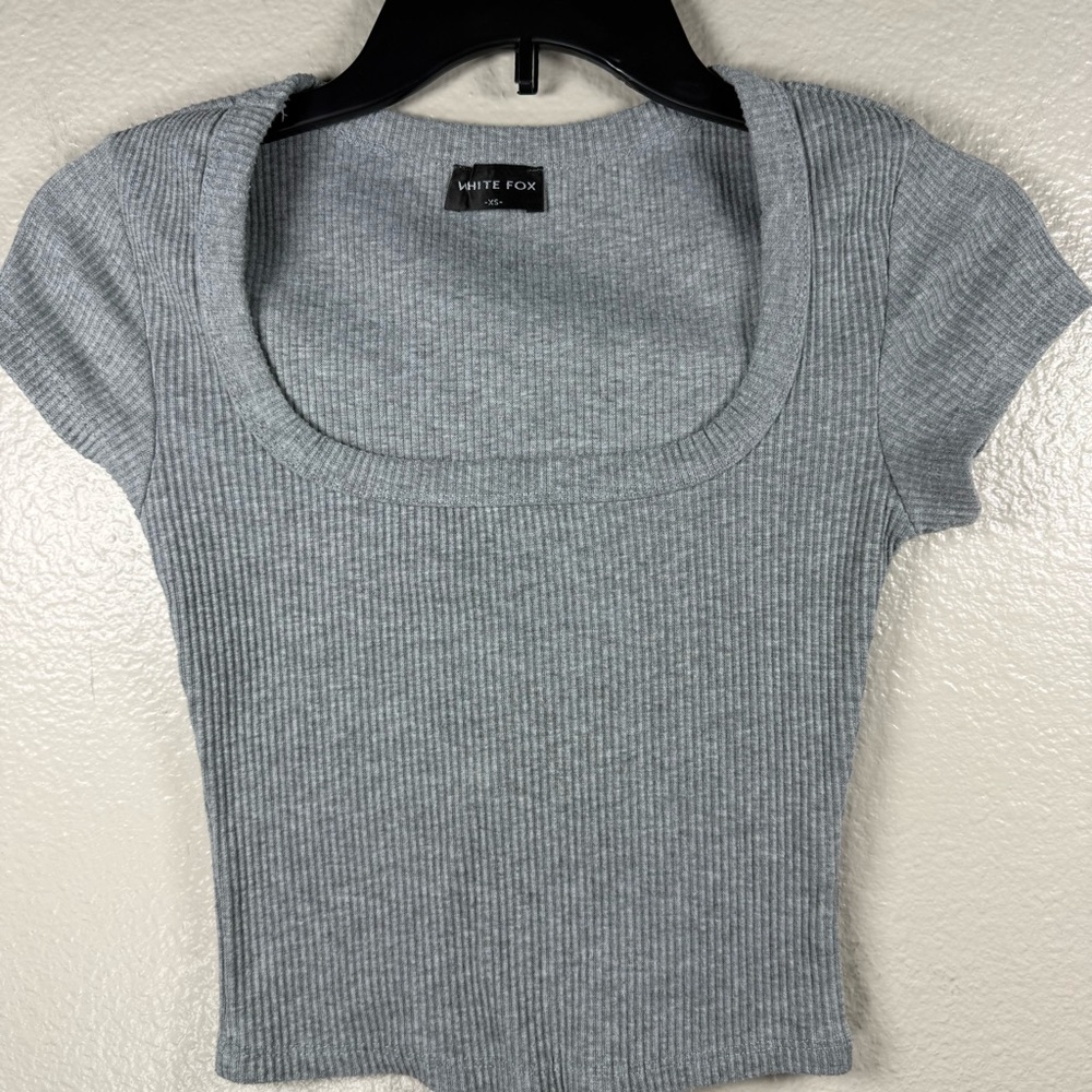 White Fox Boutique Gray Ribbed  square neck Top SZ:XS